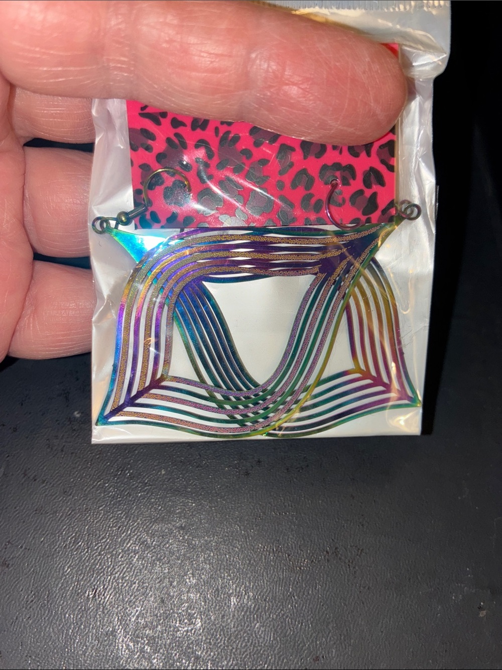Iridescent Rainbow Wave Drop Earrings — Lightweight Statement